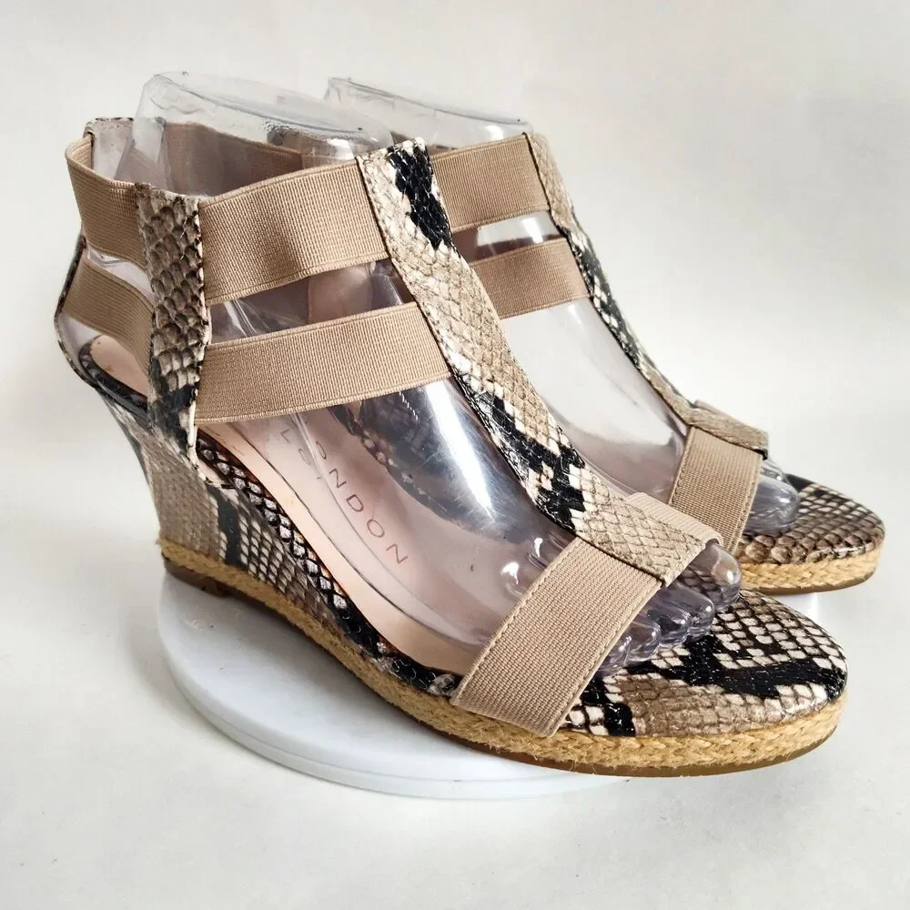 Sacha‎ London Strappy Espadrille Platform Wedge Sandals Leather Snakeskin Size 8 - Picture 2 of 10